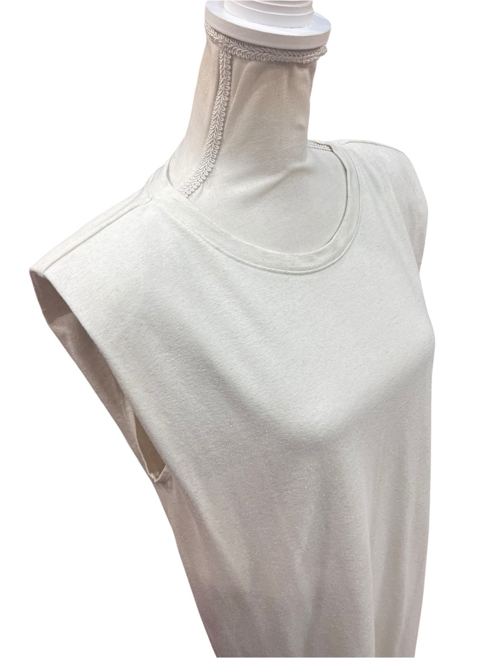 Banana Republic Linen Blend Padded Shoulder Midi T Shirt Dress Ivory M - Picture 3 of 9